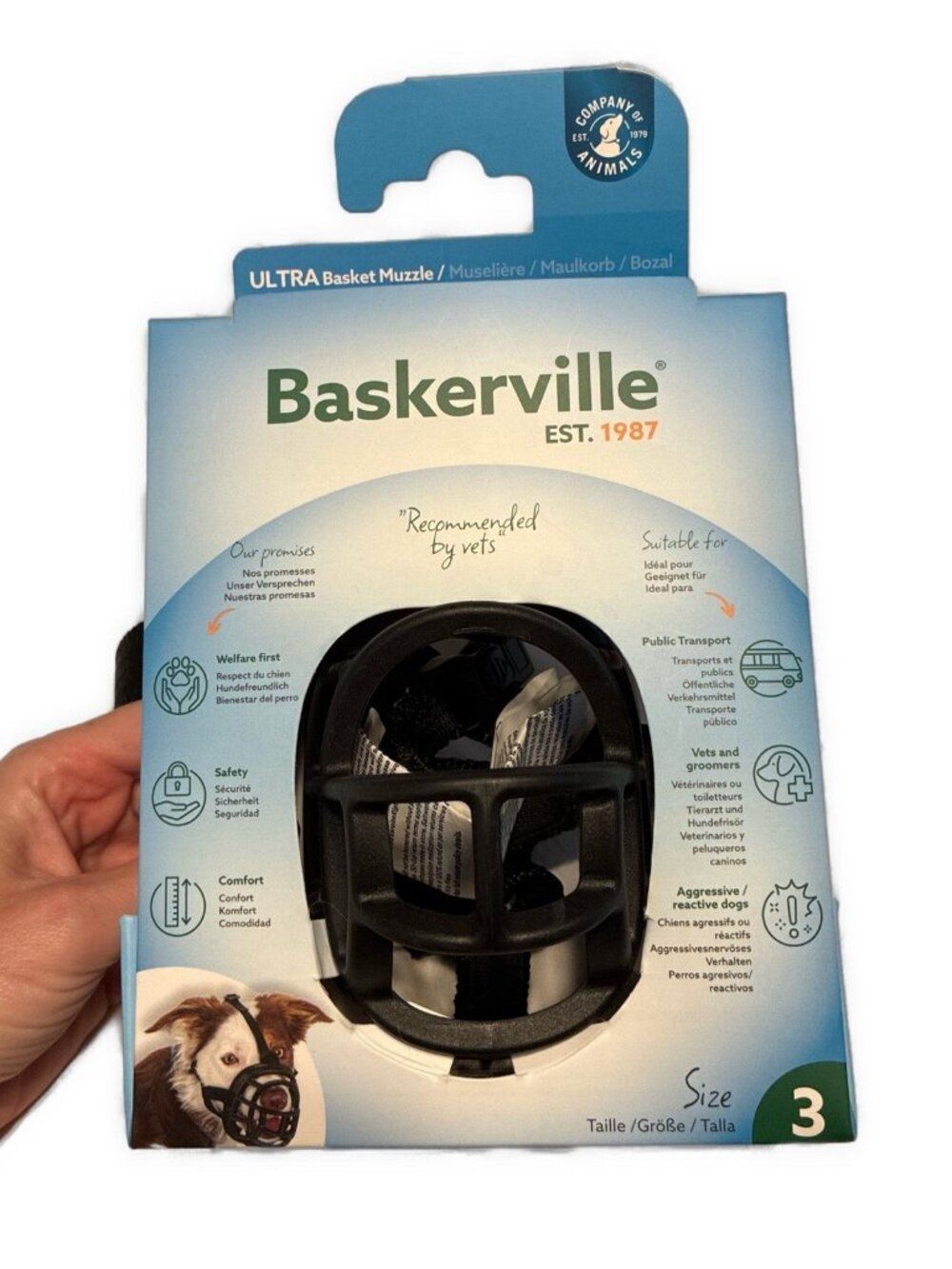 Baskerville New Ultra Basket Dog Muzzle Black Adjustable Size 3